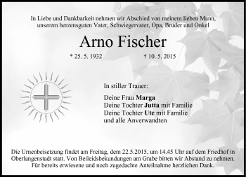 Traueranzeige von Arno Fischer von Neue Presse Coburg