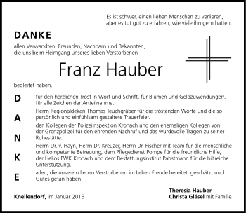 Traueranzeige von Franz Hauber von Neue Presse Coburg
