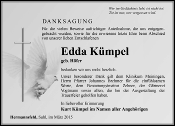 Traueranzeige von Edda Kümpel von Südthüringer Presse
