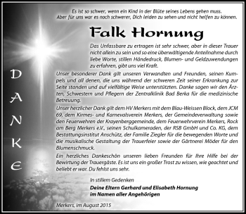 Traueranzeige von Falk Hornung von Südthüringer Presse