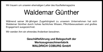 Traueranzeige von Waldemar Günther von Neue Presse Coburg