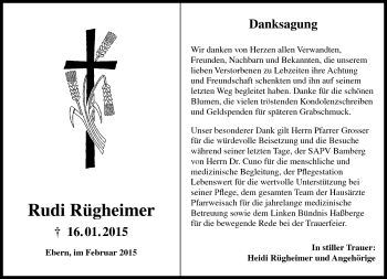 Traueranzeige von Rudi Rügheimer von Neue Presse Coburg