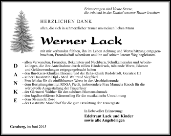 Traueranzeige von Werner Lack von Südthüringer Presse