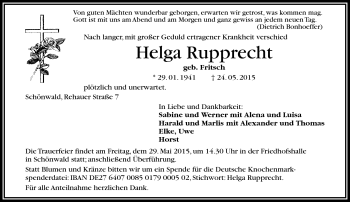 Traueranzeige von Helga Rupprecht von Frankenpost