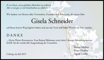 Traueranzeige von Gisela Schneider von Neue Presse Coburg