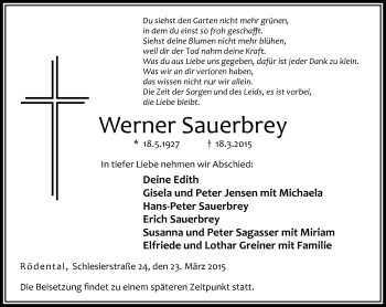 Traueranzeige von Werner Sauerbrey von Neue Presse Coburg
