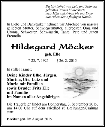 Traueranzeige von Hildegard Möcker von Südthüringer Presse