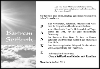 Traueranzeige von Bertram Seifferth von Südthüringer Presse