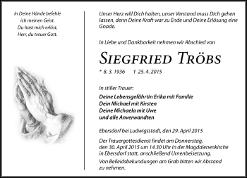 Traueranzeige von Siegfried Tröbs von Neue Presse Coburg