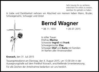 Traueranzeige von Bernd Wagner von Neue Presse Coburg
