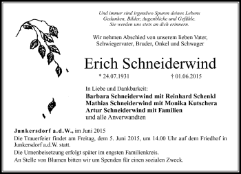 Traueranzeige von Erich Schneiderwind von Neue Presse Coburg