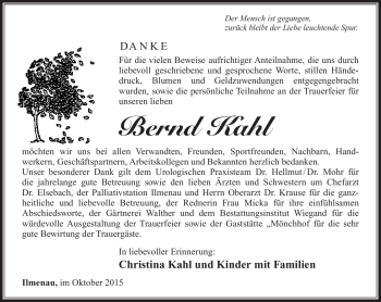 Traueranzeige von Bernd Kahl von Südthüringer Presse