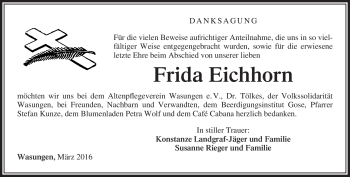 Traueranzeige von Frieda Eichhorn von Südthüringer Presse