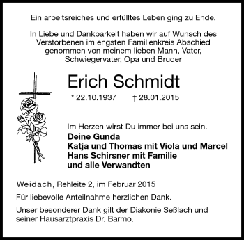 Traueranzeige von Erich Schmidt von Neue Presse Coburg