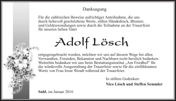 Traueranzeige von Adolf Lösch von Südthüringer Presse