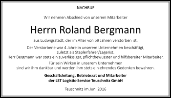 Traueranzeige von Roland Bergmann von Neue Presse Coburg