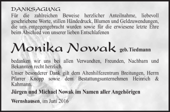 Traueranzeige von Monika Nowak von Südthüringer Presse