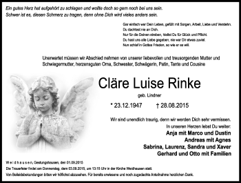Traueranzeige von Cläre Luise Rinke von Neue Presse Coburg