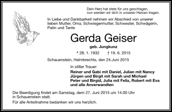 Traueranzeige von Gerda Geiser von Frankenpost