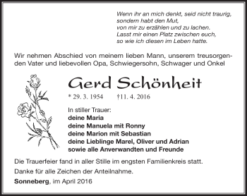 Traueranzeige von Gerd Schönheit von Südthüringer Presse