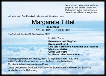 Traueranzeige von Margarete Tittel von Frankenpost