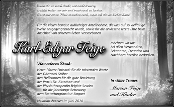 Traueranzeige von Karl-Edgar Feige von Südthüringer Presse