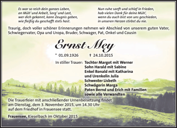 Traueranzeige von Ernst Mey von Südthüringer Presse