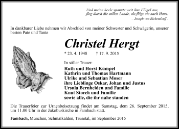 Traueranzeige von Christel Hergt von Südthüringer Presse