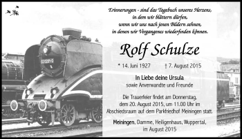 Traueranzeige von Rolf Schulze von Südthüringer Presse