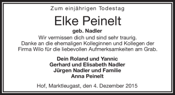 Traueranzeige von Elke Peinelt von Frankenpost