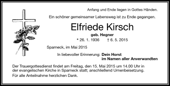 Traueranzeige von Elfriede Kirsch von Frankenpost