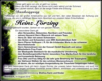Traueranzeige von Heinz Lörzing von Südthüringer Presse