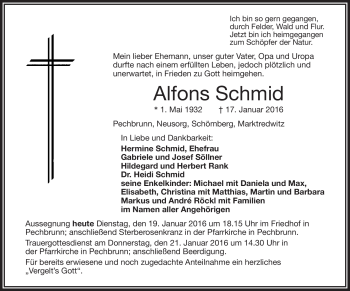 Traueranzeige von Alfons Schmid von Frankenpost