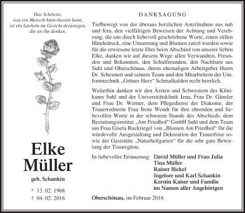 Traueranzeige von Elke Müller von Südthüringer Presse