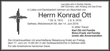 Traueranzeige von Konrad Ott von Frankenpost