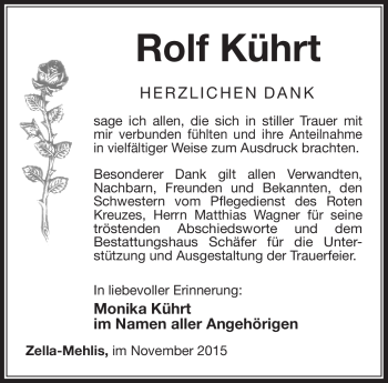 Traueranzeige von Rolf Kührt von Südthüringer Presse