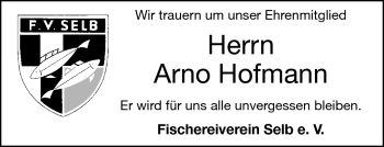 Traueranzeige von Arno Hofmann von Frankenpost
