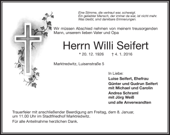 Traueranzeige von Willi Seifert von Frankenpost