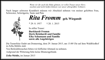 Traueranzeige von Rita Fromm von Südthüringer Presse