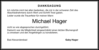 Traueranzeige von Michael Hager von Frankenpost