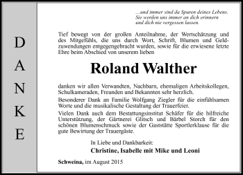 Traueranzeige von Roland Walther von Südthüringer Presse