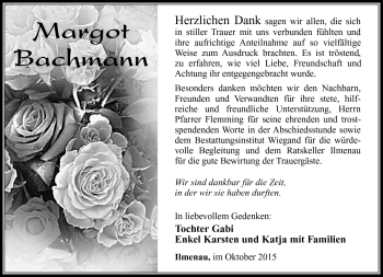 Traueranzeige von Margot Bachmann von Südthüringer Presse