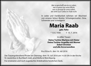 Traueranzeige von Maria Raab von Neue Presse Coburg