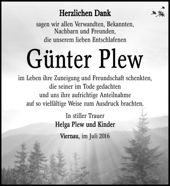 Traueranzeige von Günter Plew von Südthüringer Presse