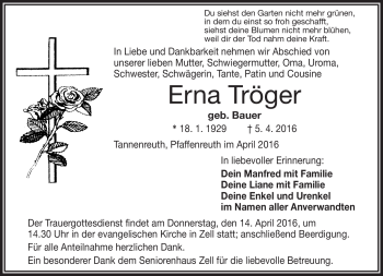 Traueranzeige von Erna Tröger von Frankenpost
