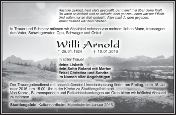 Traueranzeige von Willi Arnold von Südthüringer Presse