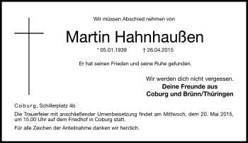 Traueranzeige von Martin Hahnhaußen von Neue Presse Coburg