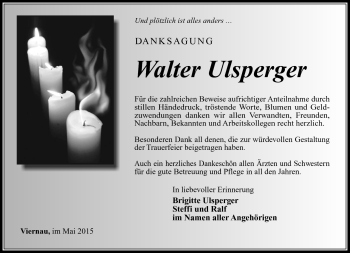 Traueranzeige von Walter Ulsperger von Südthüringer Presse