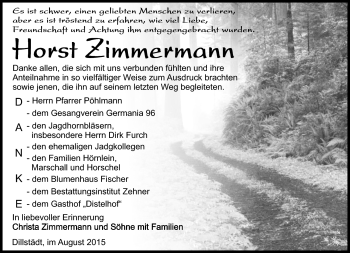 Traueranzeige von Horst Zimmermann von Südthüringer Presse