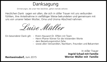 Traueranzeige von Luise Müller von Neue Presse Coburg